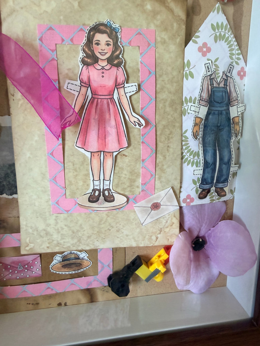 "Susan's Wardrobe" Vintage Paper Doll Shadowbox Art – Nostalgic Handmade 3D Collage