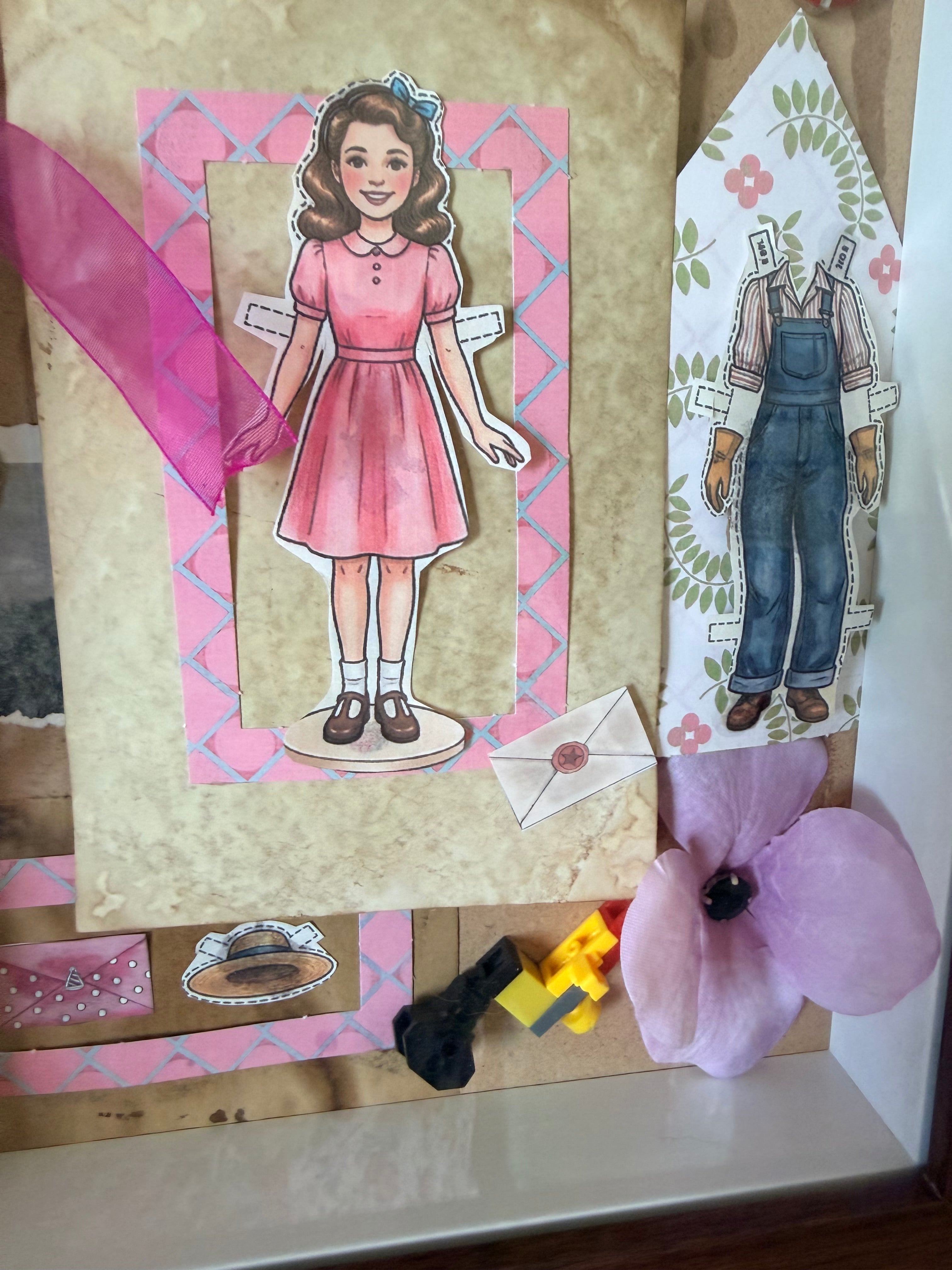 "Susan's Wardrobe" Vintage Paper Doll Shadowbox Art – Nostalgic Handmade 3D Collage
