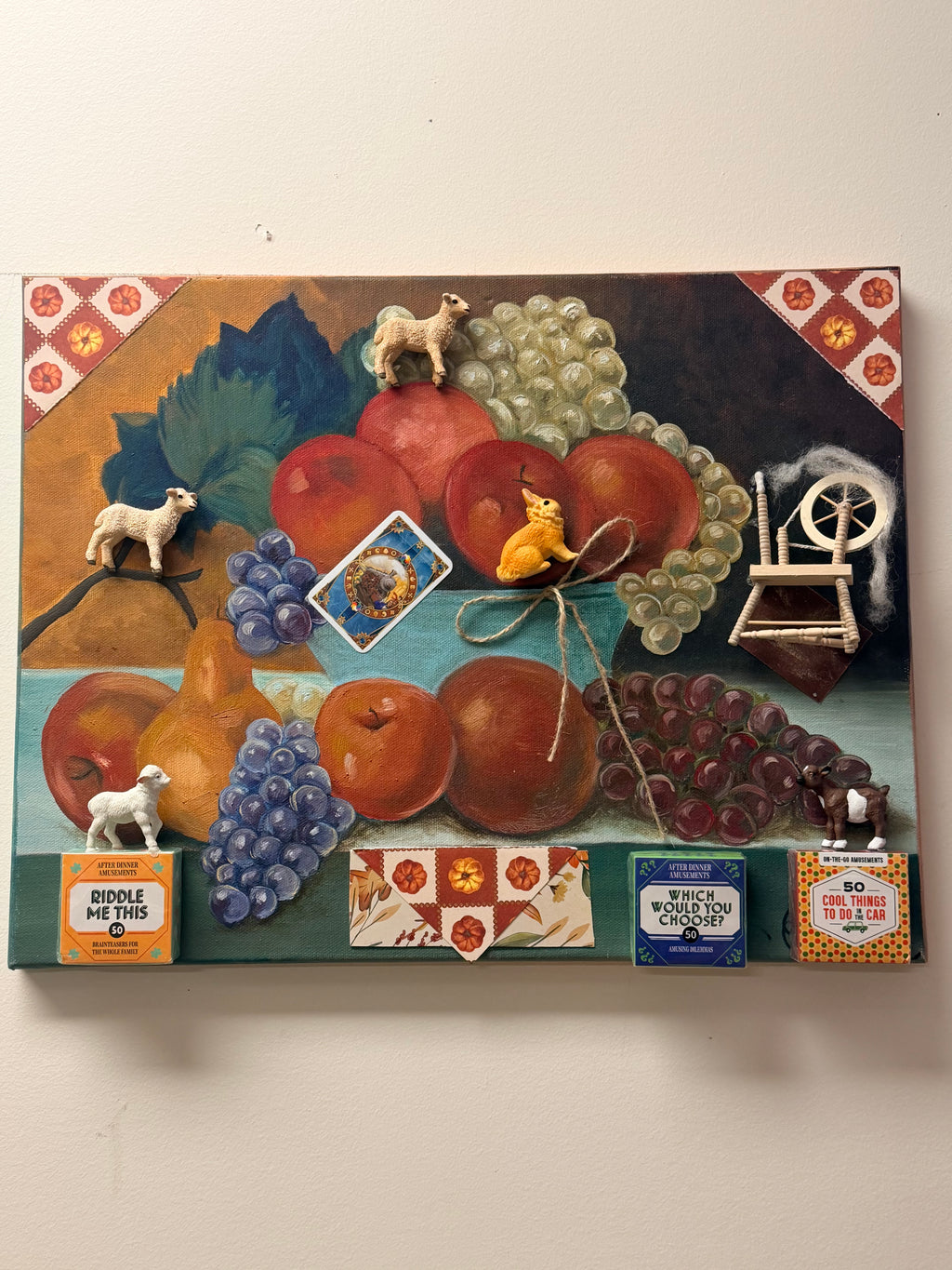 "Riddle Me This" 3D Mixed Media Assemblage Painting – Whimsical Still Life (16" x 24")
