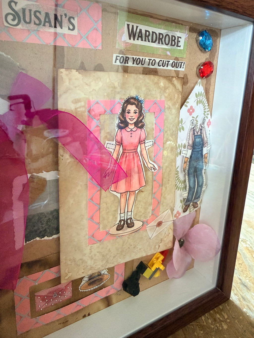 "Susan's Wardrobe" Vintage Paper Doll Shadowbox Art – Nostalgic Handmade 3D Collage