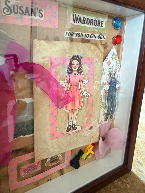 "Susan's Wardrobe" Vintage Paper Doll Shadowbox Art – Nostalgic Handmade 3D Collage