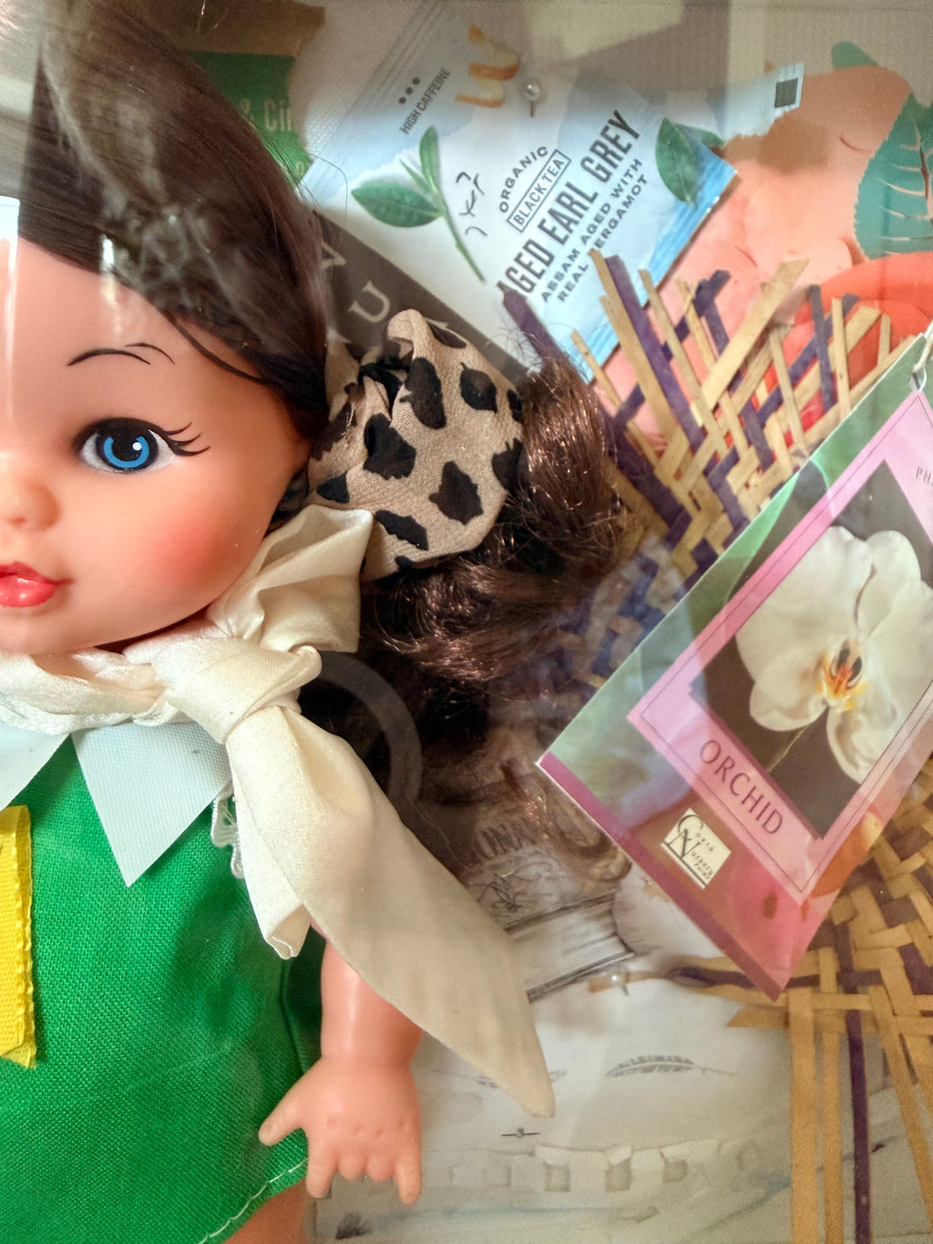 Vintage Doll Mixed Media Shadow Box Art – "Nostalgia & Tea" Handmade Assemblage