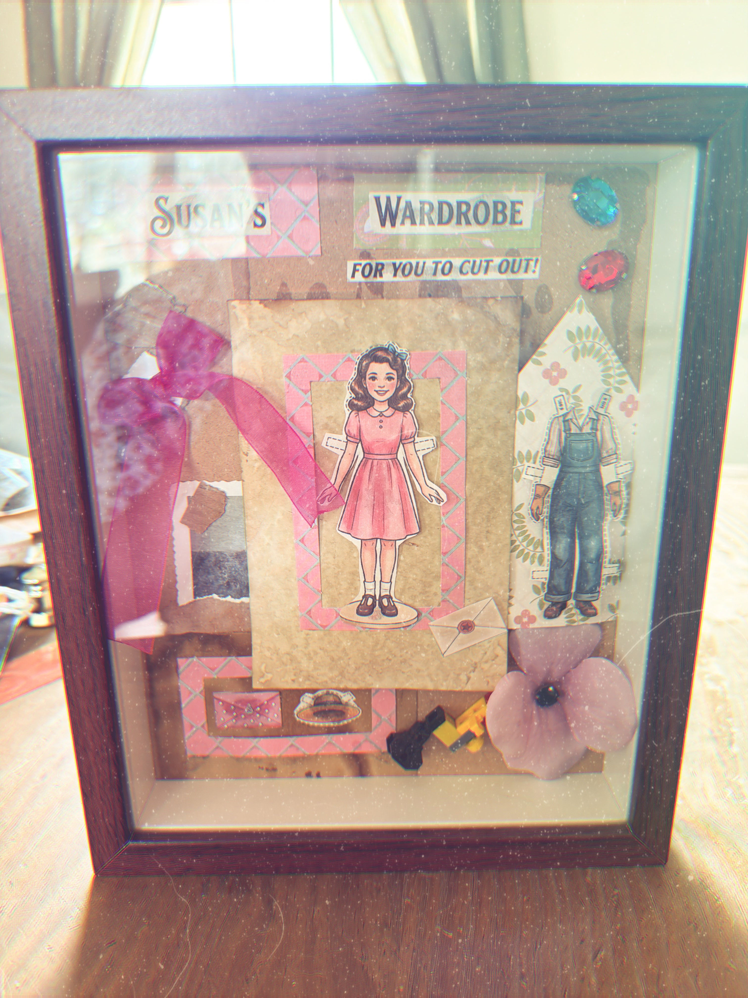"Susan's Wardrobe" Vintage Paper Doll Shadowbox Art – Nostalgic Handmade 3D Collage