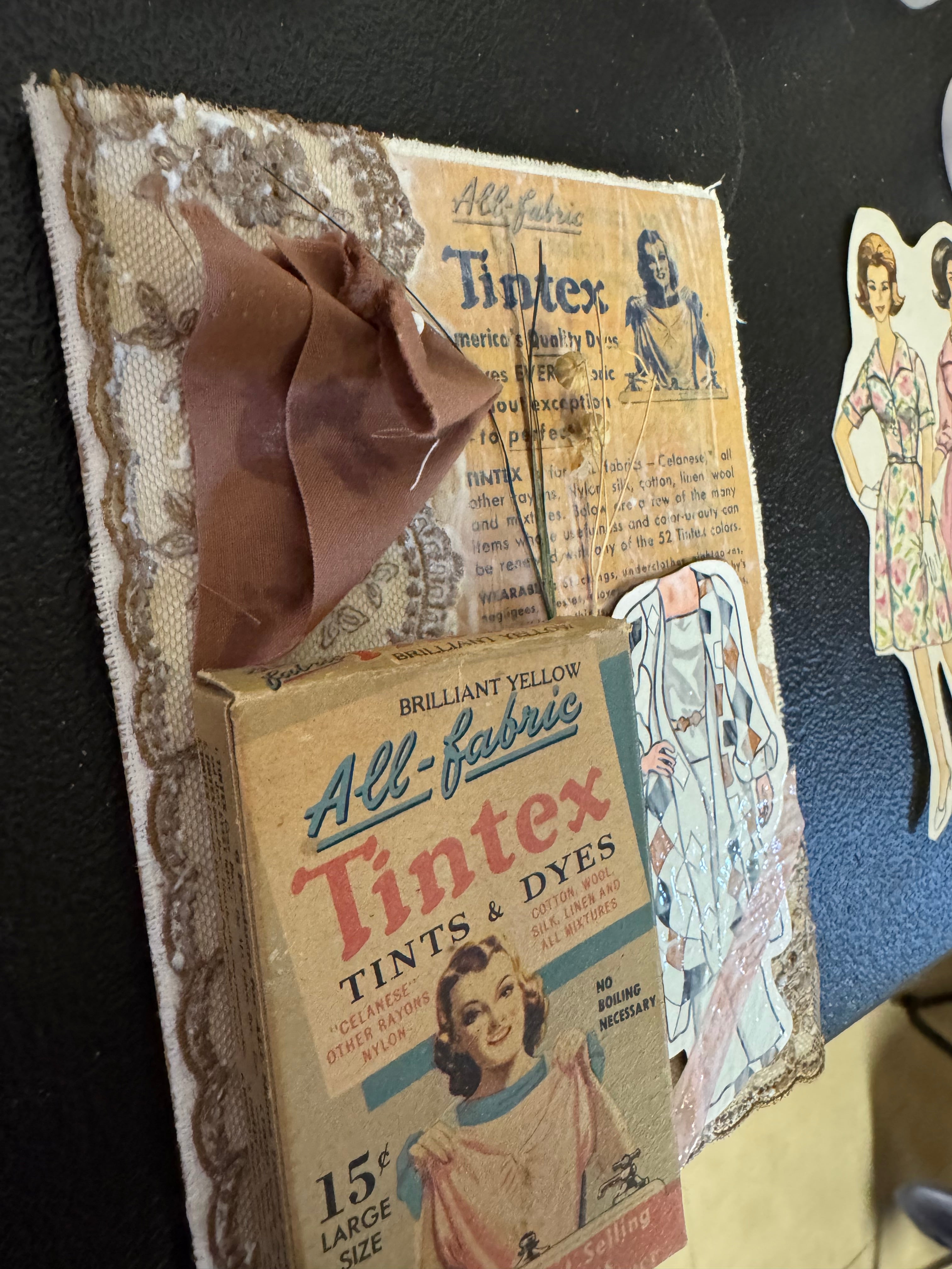 Vintage Sewing Shadowbox Art - 3D Mixed Media Wall Decor