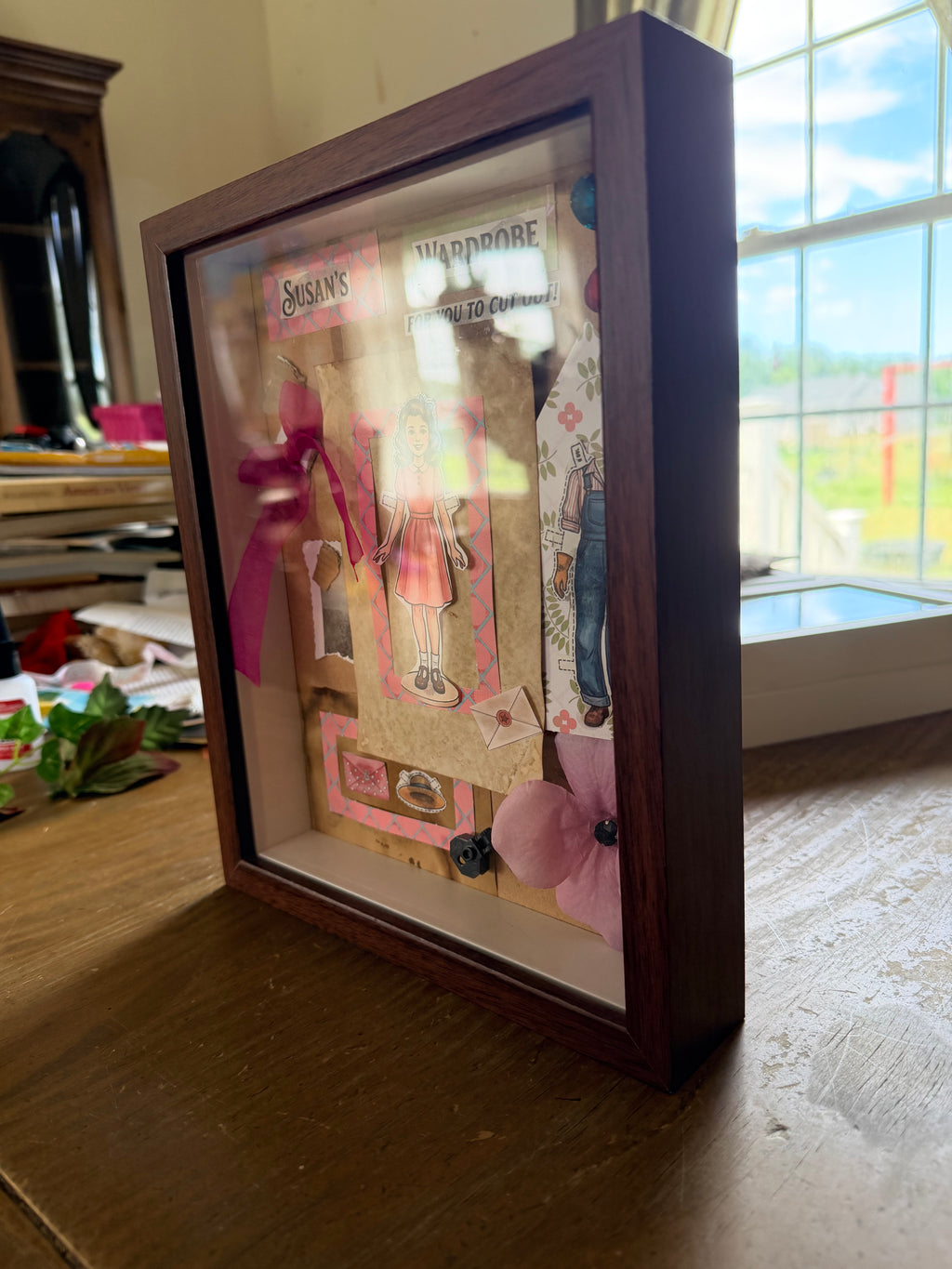 "Susan's Wardrobe" Vintage Paper Doll Shadowbox Art – Nostalgic Handmade 3D Collage