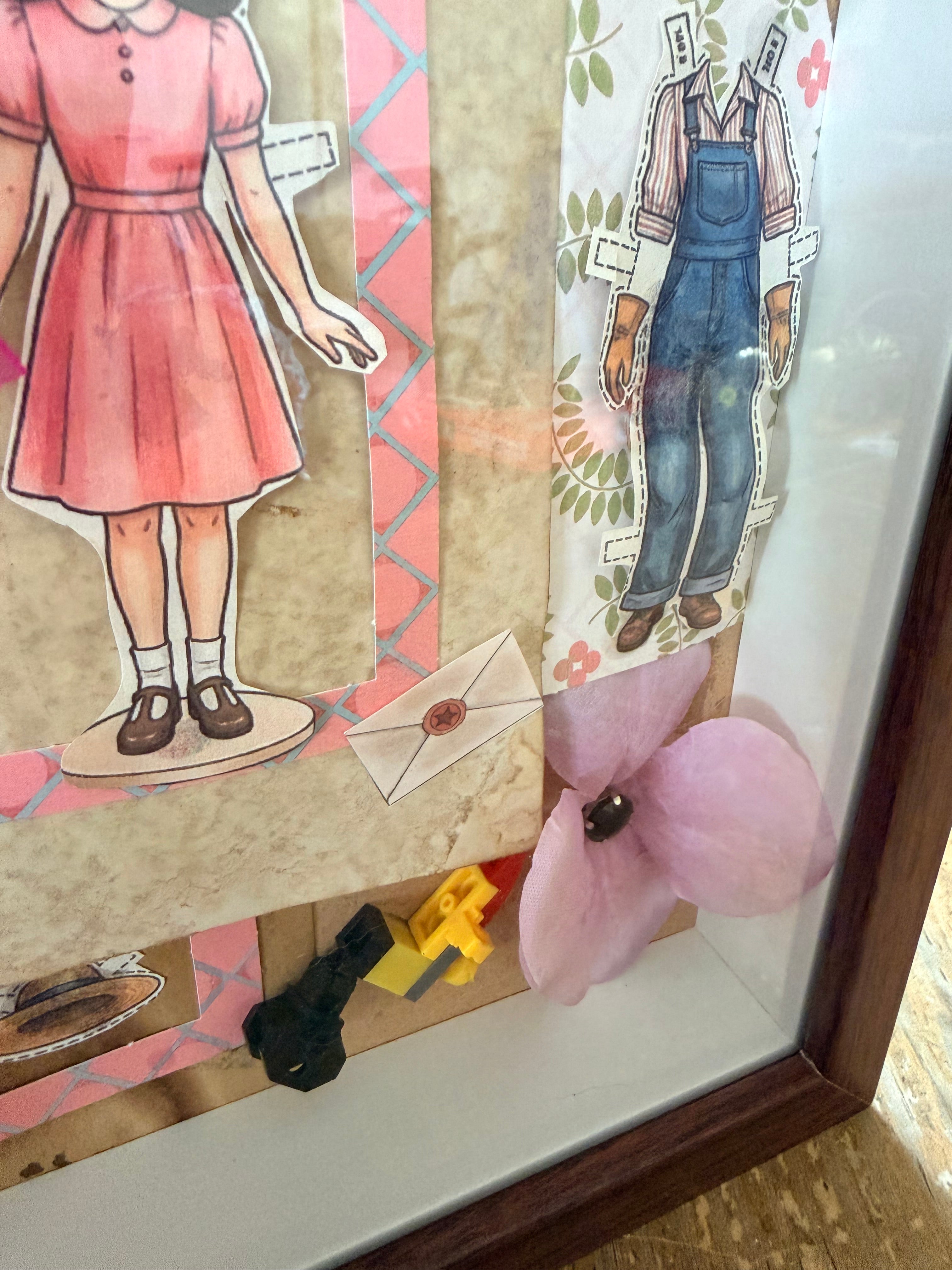 "Susan's Wardrobe" Vintage Paper Doll Shadowbox Art – Nostalgic Handmade 3D Collage