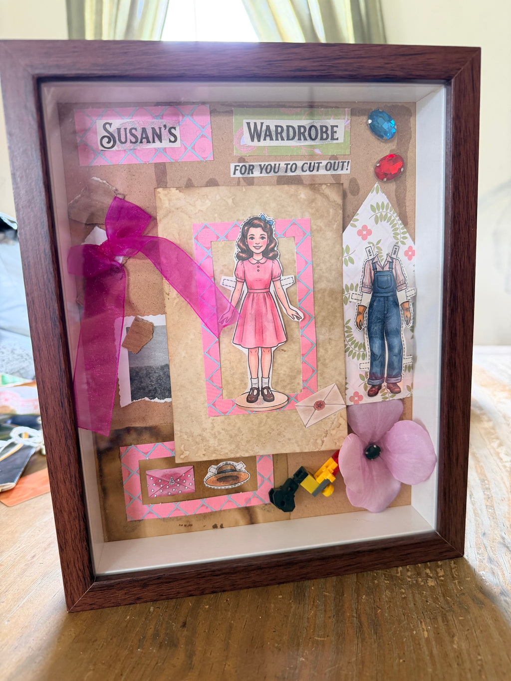 "Susan's Wardrobe" Vintage Paper Doll Shadowbox Art – Nostalgic Handmade 3D Collage
