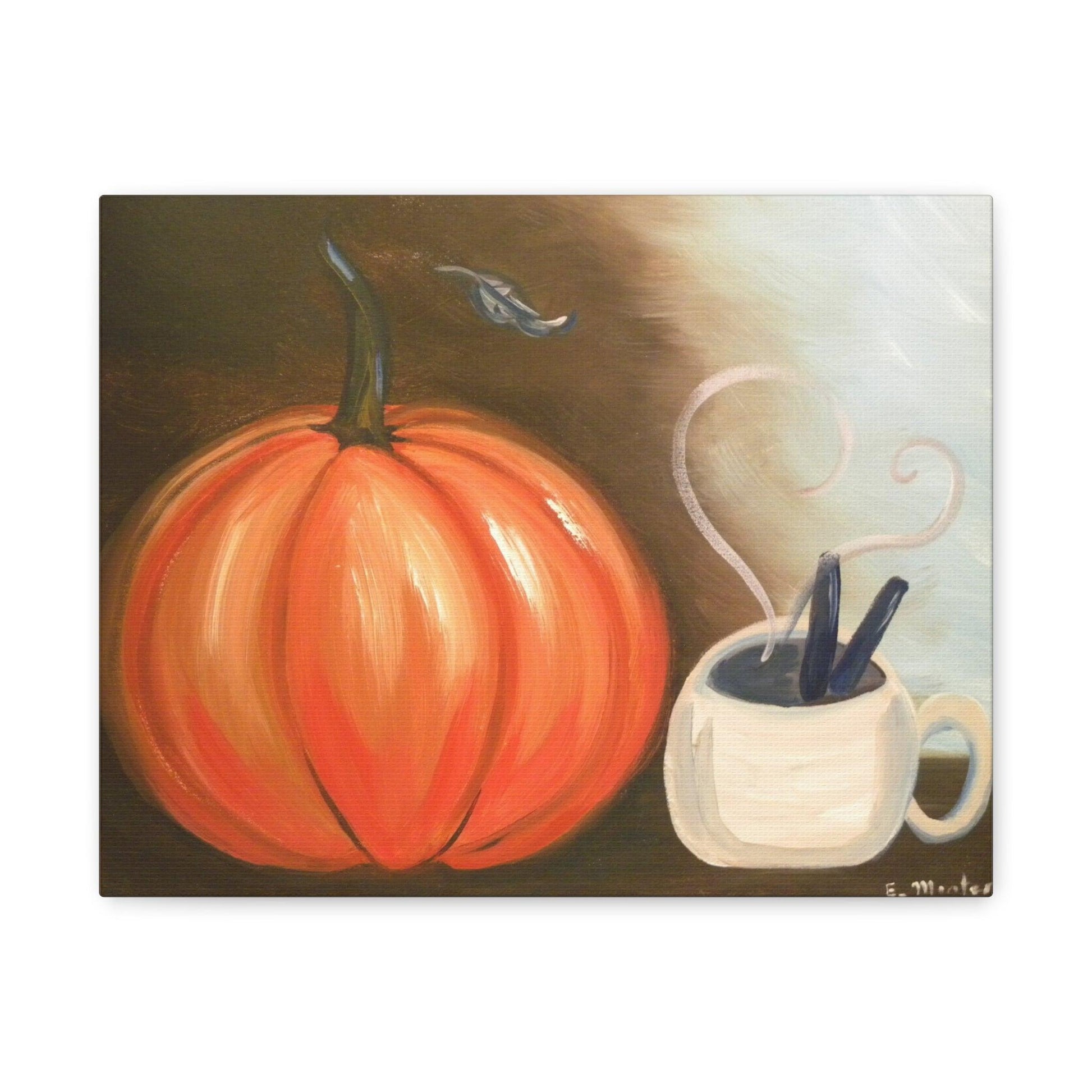 Happy Pumpkin & Cocoa - Canvas Print - LIMITED EDITION - Katya Montes Art