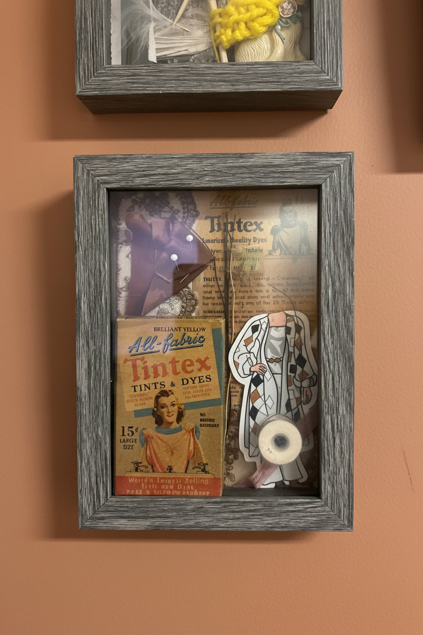 Vintage Sewing Shadowbox Art - 3D Mixed Media Wall Decor