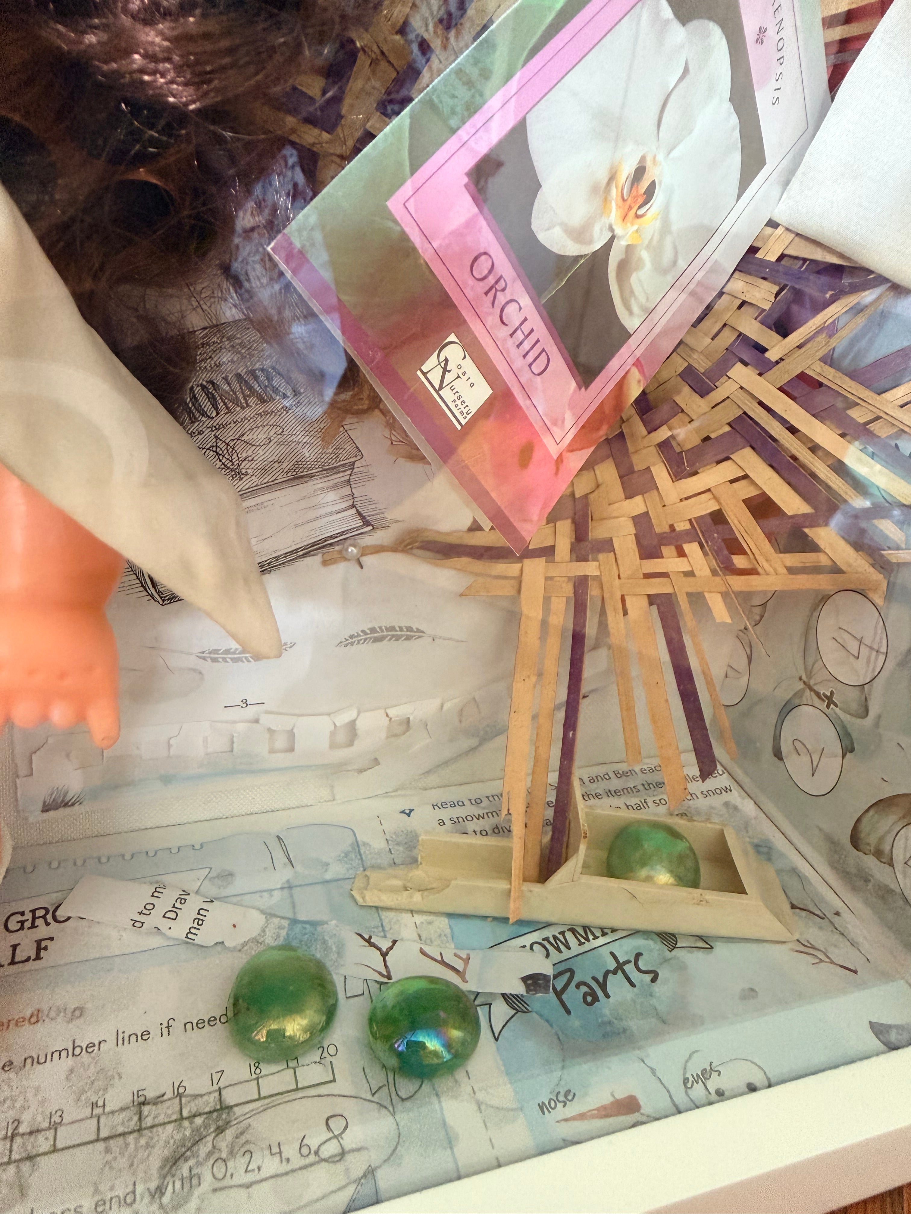 Vintage Doll Mixed Media Shadow Box Art – "Nostalgia & Tea" Handmade Assemblage