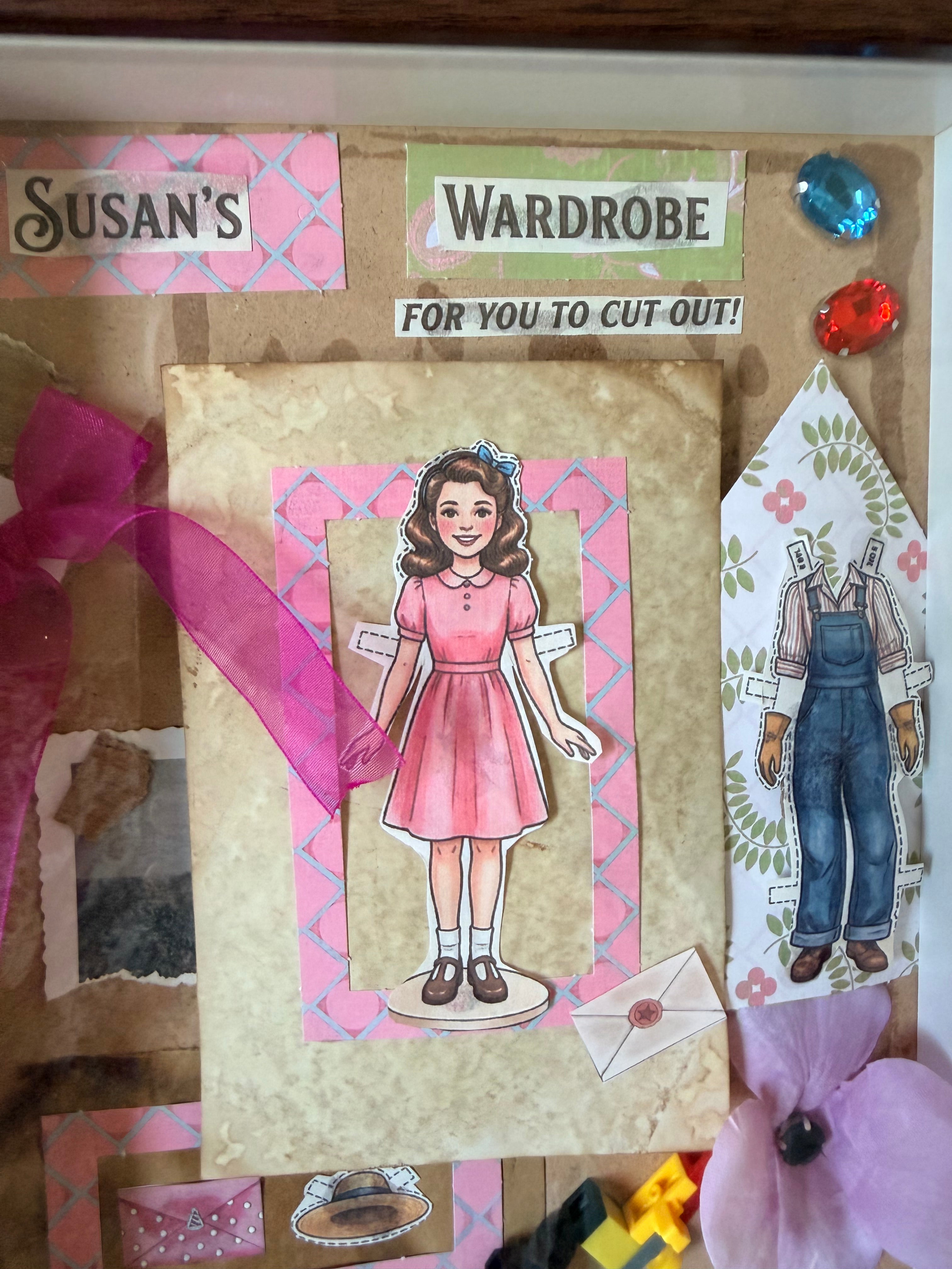 "Susan's Wardrobe" Vintage Paper Doll Shadowbox Art – Nostalgic Handmade 3D Collage