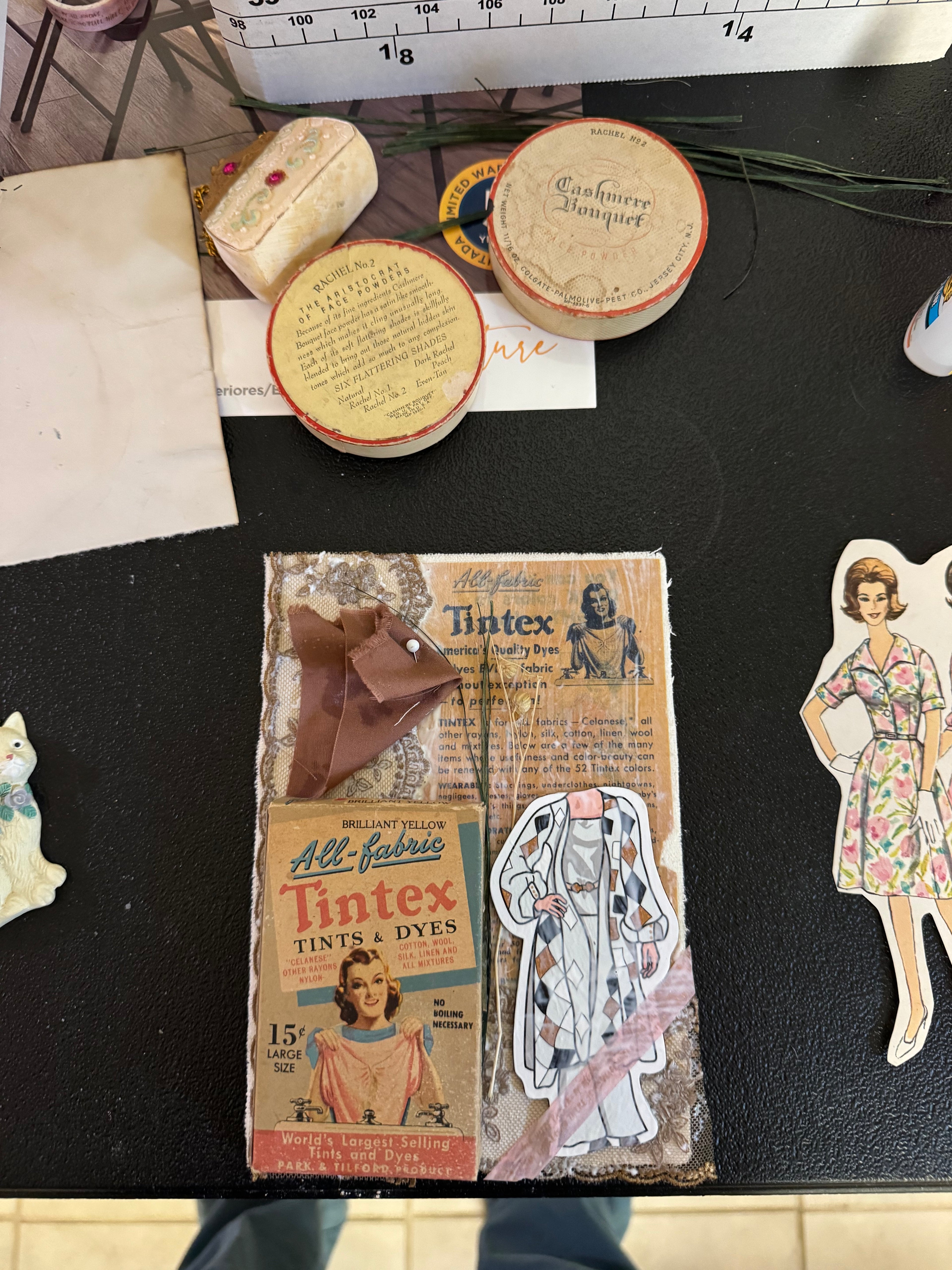 Vintage Sewing Shadowbox Art - 3D Mixed Media Wall Decor
