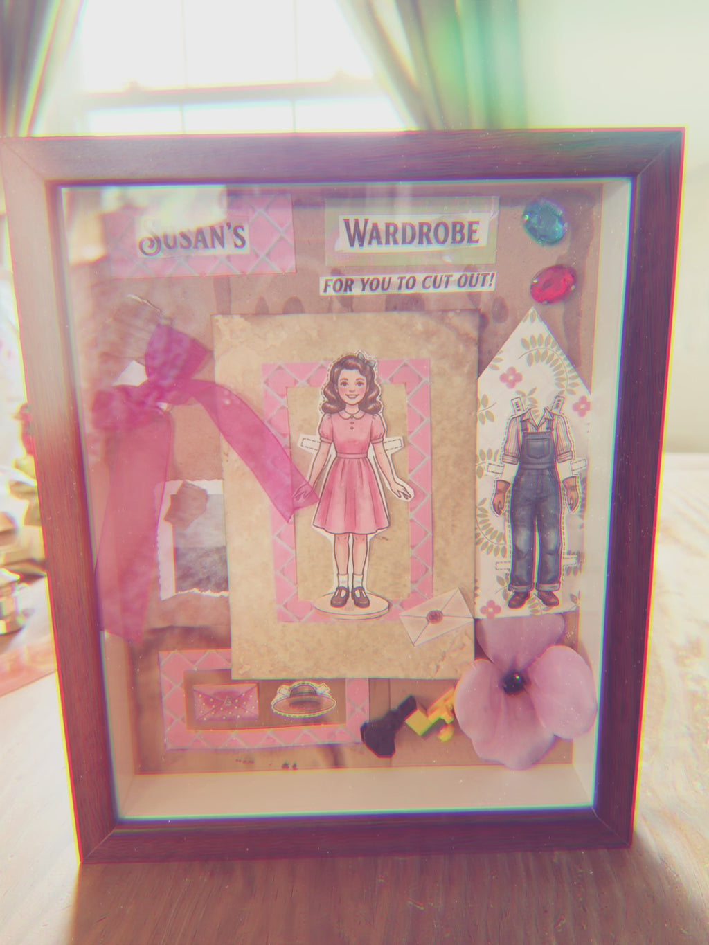 "Susan's Wardrobe" Vintage Paper Doll Shadowbox Art – Nostalgic Handmade 3D Collage