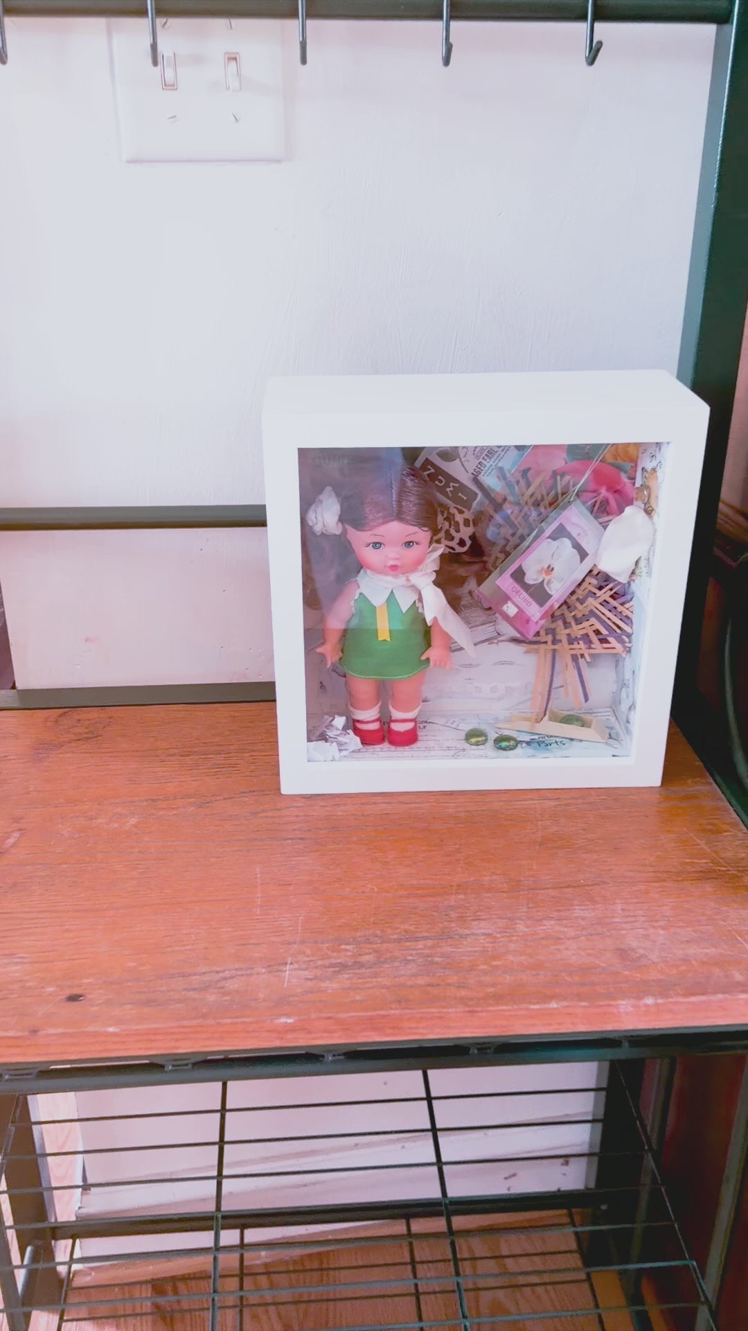 Vintage Doll Mixed Media Shadow Box Art – "Nostalgia & Tea" Handmade Assemblage